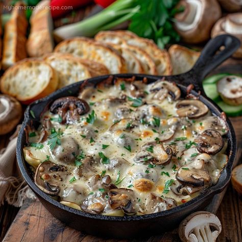 Creamy Stuffed Mushroom Dip Recipe - My Home Made Recipe Hot Mushroom Dip Appetizer Recipes, Stuffed Mushroom Dip Appetizer Recipes, Mushroom Dip Recipes, Hot Mushroom Dip, Stuffed Mushroom Dip, Dips Savory, Mushroom Appetizer, Mushroom Dip, Cookout Dishes