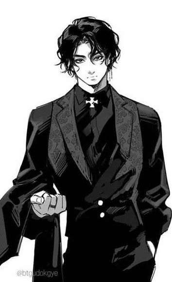 Priest Oc Male, Rich Character Design Male, Priest Oc Art, Male Character Design Black Hair, Priest Character Design Male, Mafia Oc Male, Cool Character Design Male, Priest Drawing, Suit Character Design