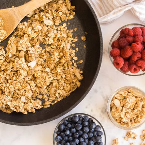 Stovetop Granola - Oats Everyday Wholemeal Flour Recipes, Oat Granola Recipe, Oats Everyday, Stovetop Granola, Oat Waffles, Biscuits And Sausage Gravy, Biscuits And Sausage, Oat Biscuits, How To Make Granola