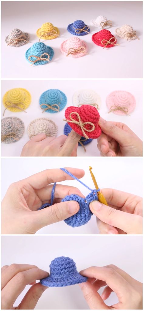 Crochet Mini Hat Keychain, Tiny Crochet Accessories, Little Hats Made From Yarn, Tiny Hats Crochet, Mini Crochet Beanie, Mini Hat Crochet Pattern, Tiny Crochet Hat Pattern, Crochet Mini Accessories, Crochet Amigurumi Hat