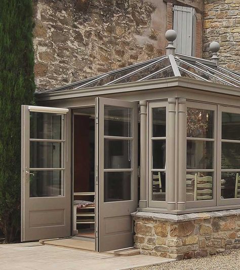 Kitchen Conservatories | Hampton Conservatories Front Porch Conservatory, Sunroom Front Entrance, Orangery Garden Room, Conservatory Mudroom, Victorian Orangery Extension, Wrap Around Orangery, English Cottage Conservatory, Conservatory Entrance To House, Orangery Kitchen Extension