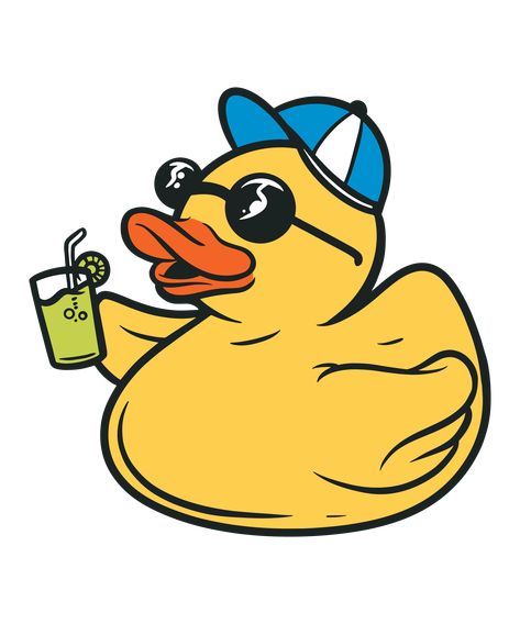 Duck With Sunglasses Drawing, Rubber Duck Sketch, Cartoon Rubber Duck, Cute Rubber Duck Drawing, Cool Duck Drawing, Duck Art Cute, Rubber Duck Sticker, Rubber Duck Illustration, Rubber Ducky Drawing