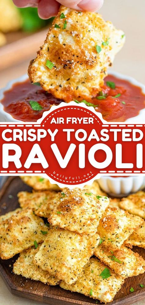 {Air Fryer} Toasted Ravioli, game day, football food Breaded Ravioli Air Fryer, Football Appetizers Air Fryer, Air Fryer Toasted Ravioli Frozen, Easy Air Fryer Finger Foods, Sunday Dinner Ideas Air Fryer, Air Fryer Ravioli Bites, Air Fryer Ravioli Recipes, Air Fryer Party Appetizers, Super Bowl Party Food Air Fryer