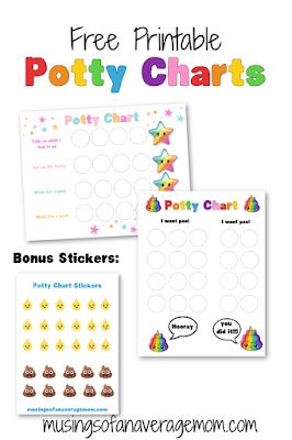 Musings of an Average Mom: Free Printable Potty Training Charts Potty Reward Chart, Potty Training Visuals Free Printable, Free Potty Training Chart Printables, Potty Training Incentives, Potty Sticker Chart, Toilet Training Chart, Sticker Chart Printable, Potty Training Sticker Chart, Printable Potty Chart