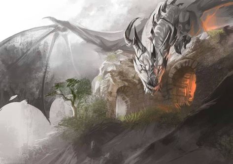 I really just like this dragon. I think it led to an idea for something...? Drawing Dragon, Dragon Flying, Grey Ghost, Fire And Blood, Cool Dragons, Beautiful Dragon, Mythical Beast, Dragon Pictures, White Dragon