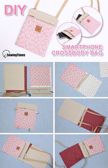 Free Crossover Bag Pattern, Phone Bag Diy, Diy Crossbody Bag, Crossbody Bag Tutorial, Phone Bag Pattern, Pochette Portable, Cross Body Bag Pattern, Smartphone Bag, Crossbody Bag Pattern