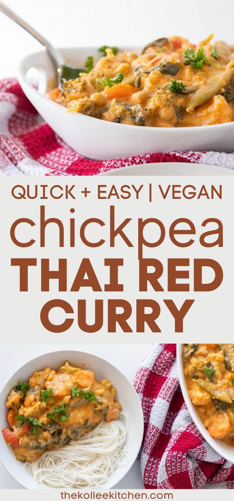 Chickpea Thai Red Curry is the quick, easy, delicious meal you need to add to your rotation! Perfect healthy, vegan, comfort food. Red Curry Vegan, Vegan Recipes Dinner, Food For Fall, Dinner Recipes Easy Quick, Vegan Comfort Food, Recipe Steps, Dinner Recipes For Kids, Easy Delicious, Healthy Dinner Recipes Easy