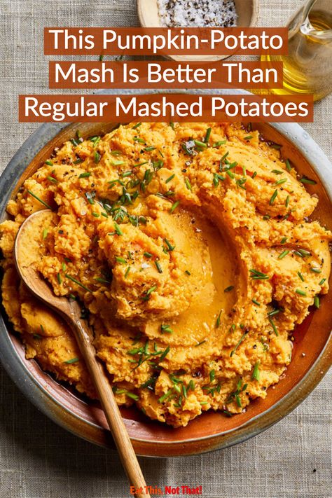 Pumpkin And Potato Recipes, Pumpkin Vegetable Recipes, Pumpkin Mashed Potatoes, Savory Pumpkin Recipes Dinners, Pumpkin Mash Recipes, Pumpkin Supper Recipes, Halloween Potato Recipes, Pumpkin Lunch Recipes, Halloween Mashed Potatoes