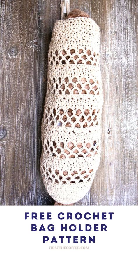 Free Crochet Bag Holder Pattern, Crochet Plastic Bag Holder Free Pattern, Crochet Organizer Storage Ideas, Crochet Bag Holder Pattern, Crochet Bag Holder, Crochet Storage Bag, Crochet Grocery Bag, Crochet Pattern Beginner, How To Crochet For Beginners