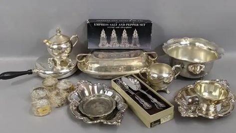 12 Silver Plate Repurpose Ideas Including My Latest Project Silver Serving Pieces Display, Silver Plated Tea Set Repurpose, Using Vintage Silver In Decor, Upcycle Silver Tea Set, Display Silver Pieces, Silver Plated Trays Repurposed, Repurposed Silver Serving Pieces, Vintage Silver Decor Ideas, What To Do With Silver Plated Trays