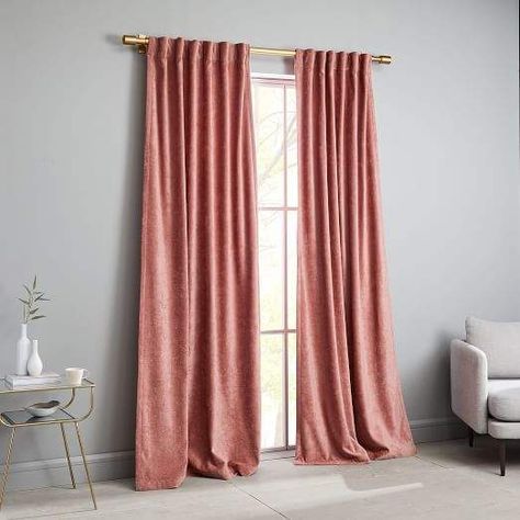 west elm Worn Velvet Curtain - Pink Grapefruit Pink Velvet Curtains, Ideas Armario, Living Room Decor Curtains, Tables Set, Room Planning, Velvet Curtains, Farmhouse Bedroom, Curtain Designs, Pink Grapefruit