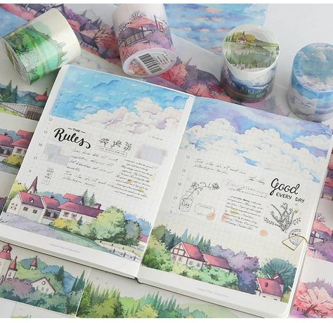 Forest Victoria Town Cherry Blosso Roll Stationery Washi Tape Scrapbooking Paper Sticker DIY Craft Adhesive Decoration Supplies|Craft Paper| - AliExpress Paper Decorations Drawing, Washi Tape Journaling, Journal Decoration, Bullet Journal Cover Ideas, 동화 삽화, Sticker Decoration, Bullet Journal Paper, Bullet Journal Aesthetic, Bullet Journal Diy