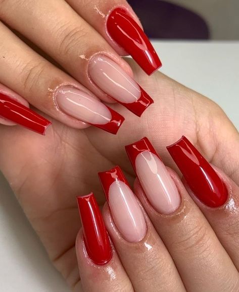 Red Tip Nails, Graduation Nails, Red Acrylic Nails, Grade 12, Her Nails, Blush Nails, Simple Acrylic Nails, Design Nails, Ballerina Nails