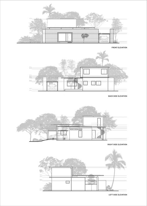 Gallery of Residence in Perinthalmanna / ZERO STUDIO - 33 Croquis, Architectural Elevation Presentation, Architectural Facade Drawing, Elevation Sheets Architecture, Architectural Elevation Drawing, Architecture Elevation Drawing, Minimal House Plan, Facade Drawing, Section Drawing Architecture