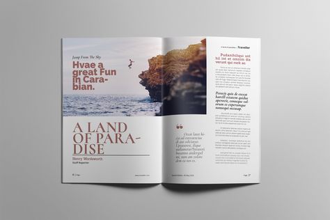 Fashion Magazine Layouts, Food Magazine Layout, Digital Magazine Design, Travel Magazine Design, Travel Magazine Layout, Magazine Page Layouts, Travel Guide Design, Outdoor Magazine, Layout Landscape