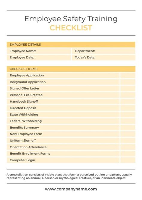 Pastel Simple Employee Safety Training Checklist Training Checklist, Food Safety And Sanitation, Employee Safety, Safety Checklist, Safety Training, Checklist Template, New Employee, Brand Kit, Sign Off