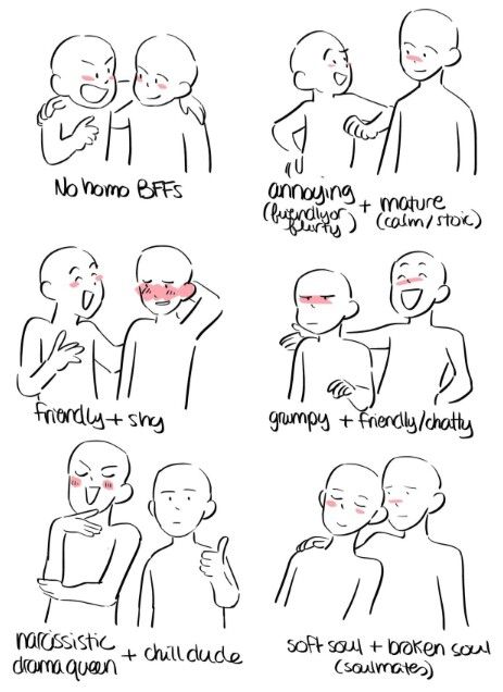 Draw Your Squad Couple, Types Of Dynamic Duos Drawing, Cartoon Couple Reference, Friendship Types Drawing, Opposites Attract Ship Dynamic, Relationship Dynamic Poly, Golden Retriever X Black Cat Ship Dynamic, Types Of Relationships Drawing, Different Types Of Couples