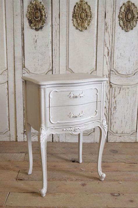 Vintage French Nightstand by FullBloomCottage on Etsy French Rococo Nightstand, White Vintage Nightstand, French Rococo Bedroom, Coquette Nightstand, Victorian Nightstand, Carved Nightstand, Bedroom Book Shelf, Rococo Bedroom, French Nightstand