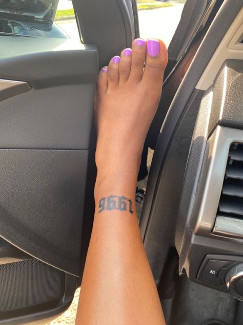 1994 Ankle Tattoo, Ankle Tattoo Designs For Women, Small Ankle Tattoo Black Women, Name Tattoo On Ankle, 2002 Ankle Tattoo, Year Tattoo Number Ankle, 1996 Tattoo Ideas Women, Est 2000 Tattoo Ideas, Ankle Tats For Women