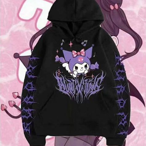 Y2K Aesthetic Store | Y2K, kawaii and pink grunge fashion and accessories Evil Kuromi, Kuromi Hoodie, Kuromi Clothes, Streetwear Plus Size, Hoodie Cartoon, Hoodie Jumper, Dessin Adorable, Girl Coat