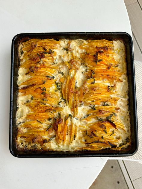 Starchy Sides, Squash Gratin, Butternut Squash Gratin, Sage Recipes, Vegetarian Thanksgiving Recipes, Baked Butternut Squash, Baked Squash, Roasted Fennel, Vegetarian Thanksgiving