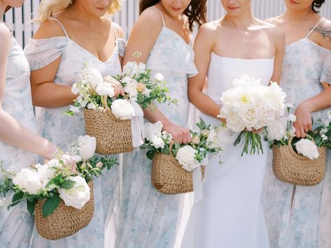 Trend Alert! Bridesmaid Basket Bouquets | OneFabDay.com Bridesmaid Basket, Romantic Garden Party, Bridesmaid Bouquet Alternatives, Bridesmaid Baskets, Alternative Bridesmaid, Bridesmaid Purses, Bouquet Alternative, Blue And Blush Wedding, Winter Wedding Planning