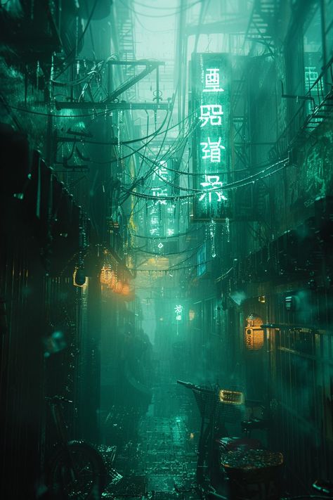 Cyberpunk Alleyways with Old Remnants City Alleyway, Fallen Saga, Cyberpunk Bedroom, Cyberpunk Genre, Ville Cyberpunk, Wall Blue, Type Moon Anime, Floating Restaurant, Sci Fi Landscape