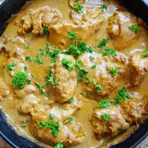 Yogurt Chicken Recipe | The Gracious Pantry Yoghurt Sauce Chicken, Chicken Yogurt Recipes, Yogurt Chicken Thighs, Plain Yogurt Recipes, Yogurt Marinated Chicken, Crockpot Chicken Thighs, Greek Yogurt Chicken, Creamy Chicken Recipes, Yogurt Chicken