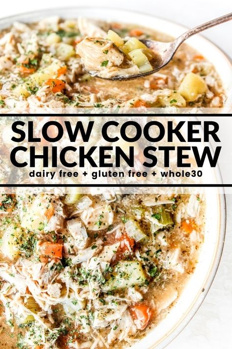 Paleo Chicken Soup Crockpot, Hearty Dairy Free Soups, Gluten Free Crock Pot Recipes Chicken, Crockpot Whole 30, Paleo Slow Cooker Chicken, Hashimotos Recipes, Gluten Free Slow Cooker Recipes, Gf Dinners, Gluten Free Crock Pot Recipes