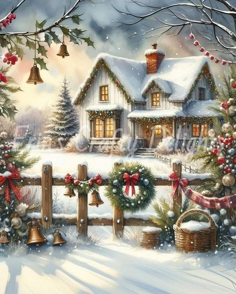 Christmas Scenery Pictures Holidays, Christmas Scenes Wonderland Vintage, Xmas Scenes, Season Painting, Winter Landscape Art, German Christmas Traditions, Winter Farmhouse, Beautiful Christmas Scenes, Snowy Scene