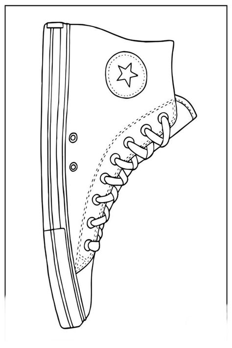 How To Draw A Converse, Converse Coloring Page, All Star Desenho, Converse Drawing Sketch, Drawing Of Converse, Converse Template, Shoe Template Printable, Converse Sketch, Draw Converse