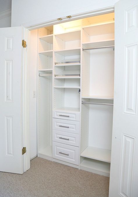 Small Closet Remodel, Small Master Closet, Closet Redo, Guest Bedroom Remodel, Small Bedroom Remodel, Creative Closets, Reach In Closet, Closet Renovation, Closet Organizing Systems