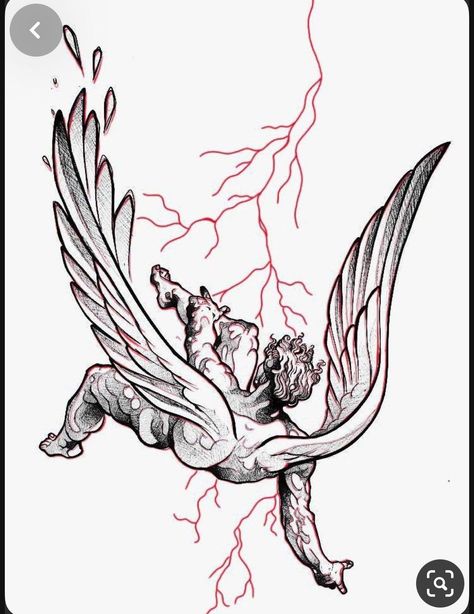 Icarus Tattoo Stencil, Icarus Back Tattoo, Icarus Falling Tattoo, Falling Angel Tattoo, Icarus Tattoo, Fallen Angel Tattoo, Tattoos Forearm, Full Hand Tattoo, Lightning Tattoo