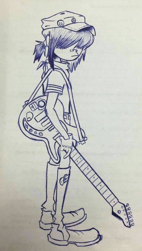 Noodle Gorillaz Easy Drawing, Gorillaz Drawing Style, How To Draw Gorillaz Style, Gorillaz Tattoos, The Gorillaz Art, Gorillaz Sketch, Noodles Gorillaz, Gorillaz Drawing, Gorillaz Art Style