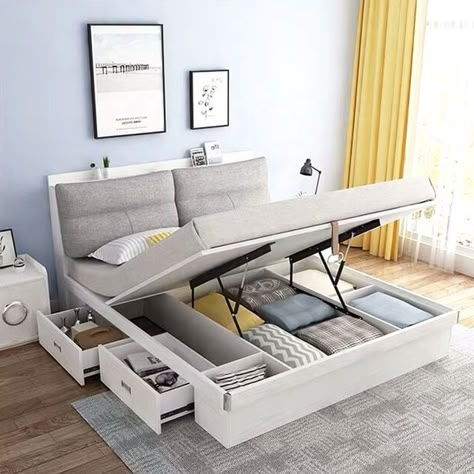 King Size Bed Designs, King Size Storage Bed, Bed Designs With Storage, Letto King Size, Simple Bed Designs, Box Bed Design, Double Bed Designs, King Storage Bed, Bedroom Interior Design Luxury