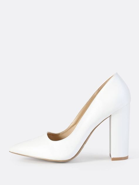 Faux Leather Closed Toe Chunky Heel WHITE | SHEIN USA White Heels Closed Toe, Heels Closed Toe, White High Heel Shoes, Medium Heel Shoes, Trendy Heels, Closed Toe Heels, White High Heels, Wedding Shoes Bride, White Wedding Shoes