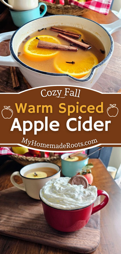 Warm up your autumn days with this Cozy Fall Spiced Apple Cider! Bursting with the flavors of cinnamon, ginger, and cloves, this delightful beverage is perfect for crisp evenings and gatherings with friends and family. Serve it steaming hot for a nostalgic treat that brings the essence of fall to your home. #AppleCider #FallDrinks #CozyVibes #AutumnRecipes #HomemadeGoodness Autumn Cider Recipe, Apple Cider Cinnamon Drink, Warm Spiced Apple Cider, Spiced Hot Apple Cider, Homemade Spiced Apple Cider, Hot Apple Cider Recipe Stovetop, Dutch Oven Apple Cider, Hot Fall Beverages, Hot Spiced Cider Recipe