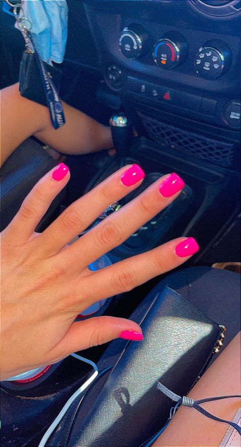 Hot pink LCN gel nails Short Nails Ideas Plain, Short Tip Nails Dip, Very Short Tips Nails, Plain Summer Gel Nails, Short Hot Pink Gel Nails, Short Square Nail Colors, Hot Pink Nail Ideas Summer Short, Short Square Acrylic Nails Plain Color, Hot Pink Nails Simple