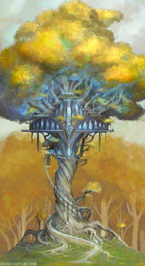 Elven Village, Fairy Tree Houses, Rpg Map, Fairy Tree, Chur, Fantasy City, Fantasy Places, Fantasy Setting, Fantasy Art Landscapes