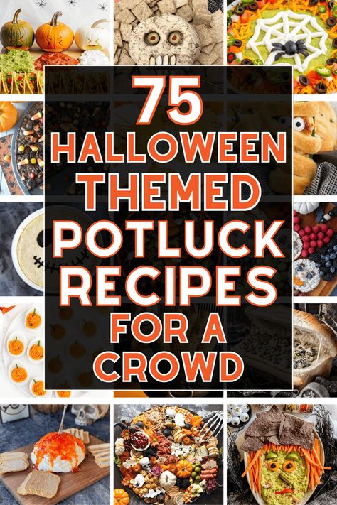 Spooky Foods For Halloween Potluck, Halloween Main Dishes Party Ideas, Dinners For Halloween Night, Halloween Theme Potluck Ideas, Halloween Party Foods For A Crowd, Halloween Themed Casseroles, Halloween Sides For Party, Halloween Office Potluck Ideas, Spooky Themed Party Food