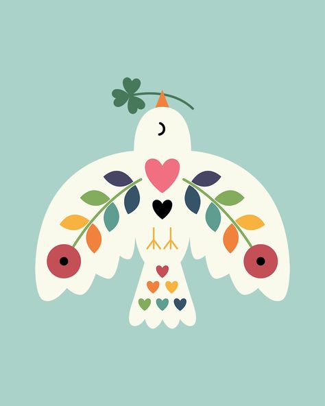 Luck Peace Love - Sending you a little luck, some peace and a lot of love : ) Asian Folk Art, Love And Peace Art, Luck Illustration, Folk Art Animals, Bird Doodle, Peace Illustration, Love And Peace, Peace Art, Tattoo Pattern