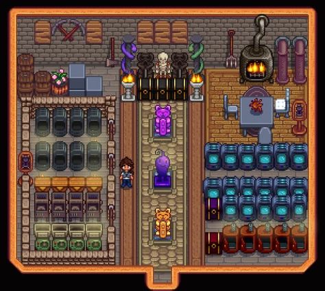 Stardew Valley Blacksmith Shed, Stardew Valley Furnace, Stardew Layout, Work Shed, Stardew Ideas, Stardew Farm, Stardew Farms, Stardew Valley Layout, Stardew Valley Tips