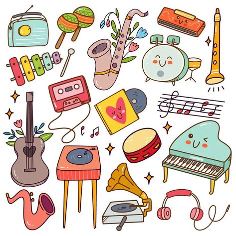 Music Instruments Kawaii Doodle Template AI, EPS Kawaii, Sweets Illustration, Doodle Template, Doodles Kawaii, Kawaii Doodle, Music Doodle, Art And Craft Supplies, Music Drawings, Doodle Art Journals