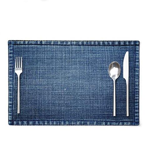 Kitchen Table Placemats, Denim Placemats, Turquoise Table, Dark Wood Table, Fabric Artwork, Diy Room Decor For Teens, Dining Mats, Denim Pattern, Diy Outdoor Decor