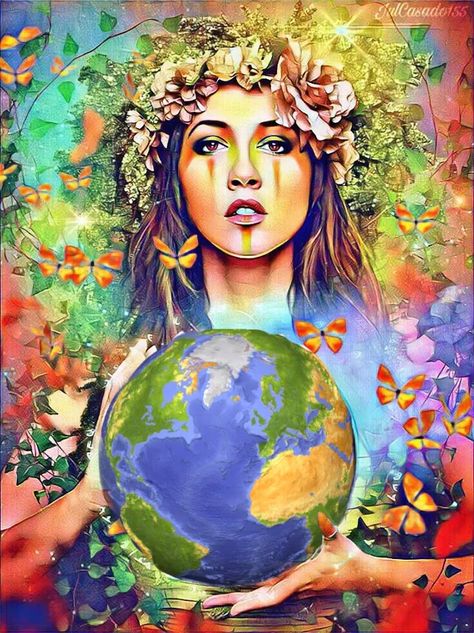 We must love, value, nurture, and take care of the beauty of Earth Mother Gaia. She supports our life and our well-being. Respect her and she will respect us. ❤️ Earth Art Drawing, Mother Earth Drawing, Mother Earth Gaia, Holding Earth, Save Earth Drawing, Earth Drawing, Earth Day Drawing, Art Competition Ideas, Mother Earth Art