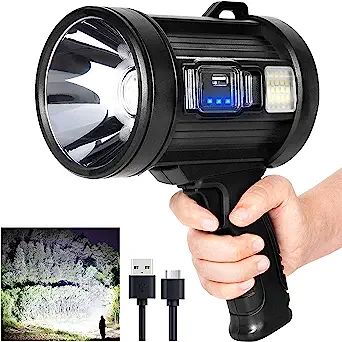 MIXILIN Rechargeable Spotlight, 150000 Lumens Handheld Hunting Flashlight Led Spot Light with Cob Light and Solar Panels, Lightweight and Super Bright Spotlight for Hunting Boating Camping The following is an affiliated link Super Bright Flashlight, Led Bleu, 800m, Rechargeable Flashlight, Solar Charging, Led Spot, Camping Lights, Spot Light, Solar Led