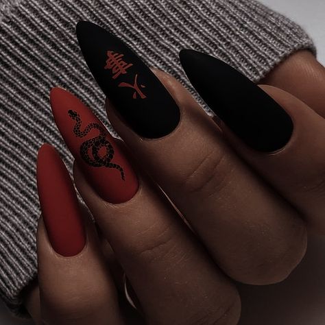 Dragon Nails, Punk Nails, Anime Nails, Edgy Nails, Goth Nails, Grunge Nails, Nail Swag, Black Nail, Acrylic Nails Coffin Short