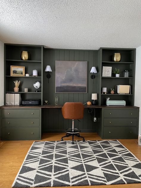 How to Create your OWN built-in office Ikea Hemnes Office Ideas, Hemnes Office, Ikea Hemnes Desk, Hemnes Desk, Mom Office, Built In Desk And Shelves, Multipurpose Office, Home Office Built Ins, Music Space