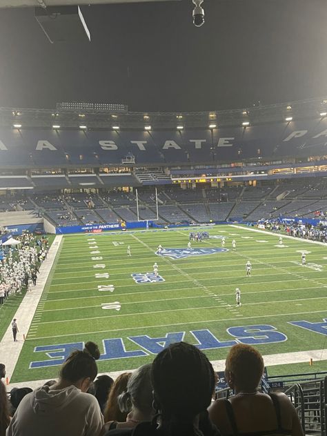 a college football game at georgia state university. Georgia State University Aesthetic, Football Night, 2025 Goals, Georgia College, Georgia State University, College Games, College Football Games, Dream College, Georgia Usa