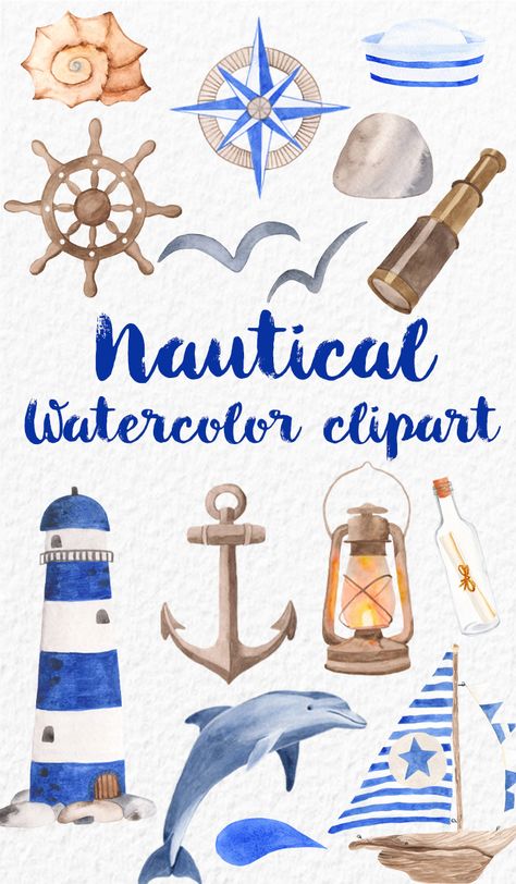 I am pleased to present you the new «Nautical Set» watercolor. Waves, adventure spirit and sea breeze are perfect for projects on the marine theme. They perfectly fit into the design of your cards, invitations, wallpapers, scrapbook, fabrics, business cards, logos. This set includes: yachts, a lighthouse, a dolphin, a helm, a sea rope, a lantern, ribbons, a telescope, an anchor, a compass and more. Watercolor Waves, Nautical Clipart, Deco Marine, Business Car, Page Layout Design, Nautical Cards, Marine Theme, A Dolphin, Ship Drawing